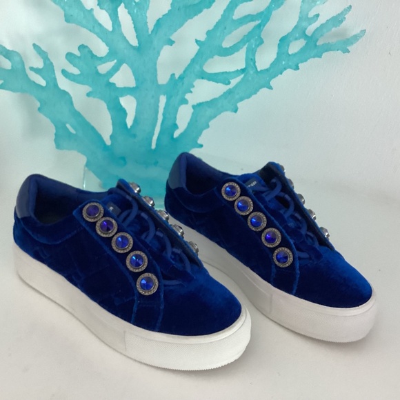 Womens Kurt Geiger London Liviah sneakers blue velevet crystal embellished Sz 6 - Picture 3 of 8